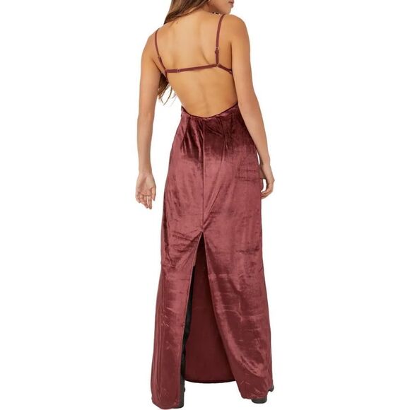 Free People Karlie Sleeveless Velvet Maxi Dress in Wine NWT - Picture 2 of 4